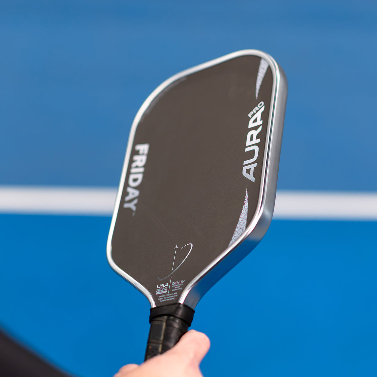 Friday Aura Pro Metallic Eclipse pickleball paddle in play