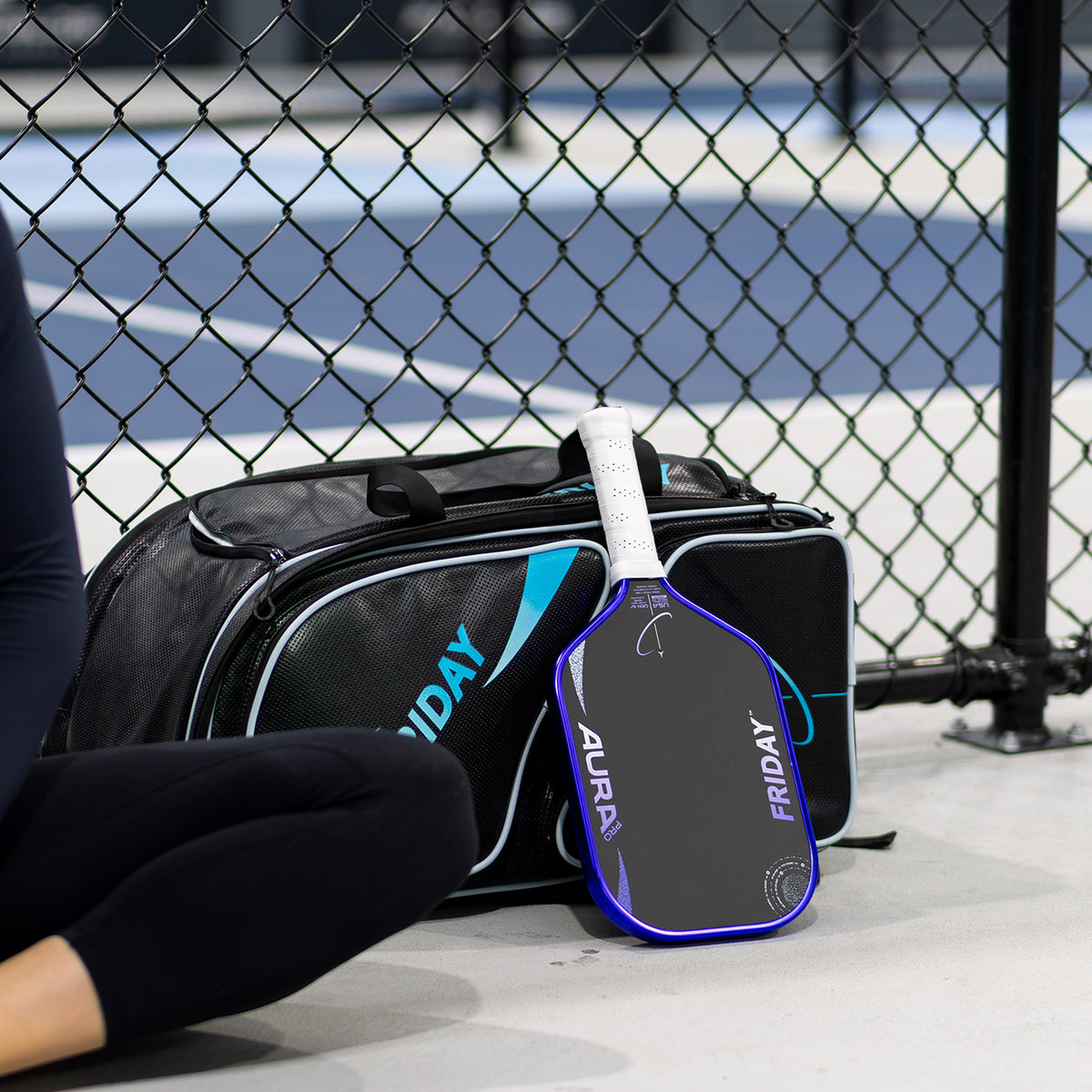 Friday Aura Pro Metallic Lunar pickleball paddle in play