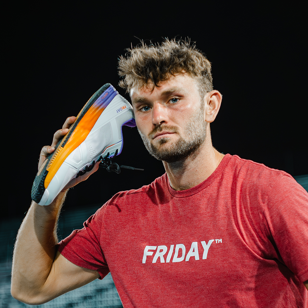 Friday x Montis Sunset pickleball shoe, front angle