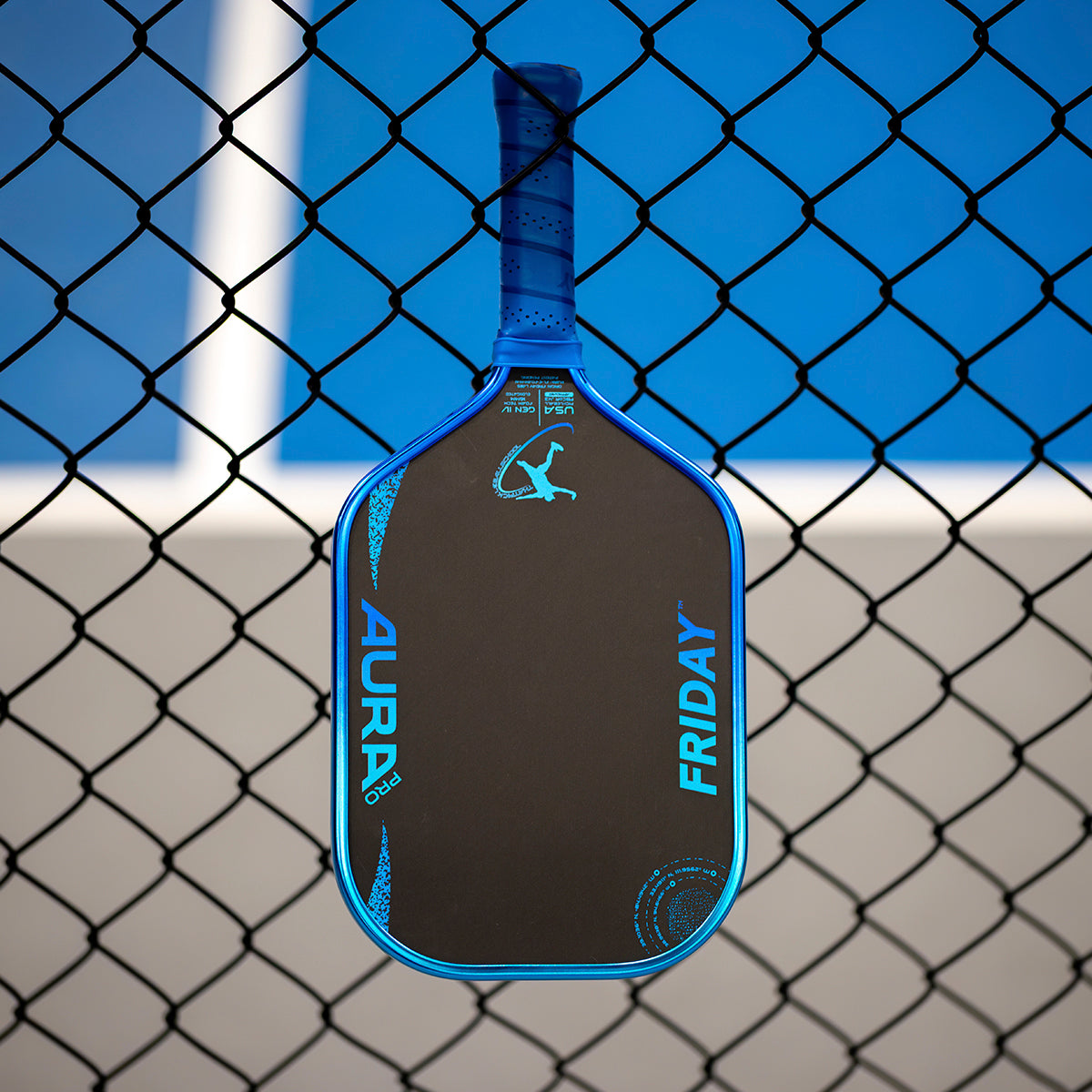 Friday Aura Pro Metallic Blue limited edition pickleball paddle detail